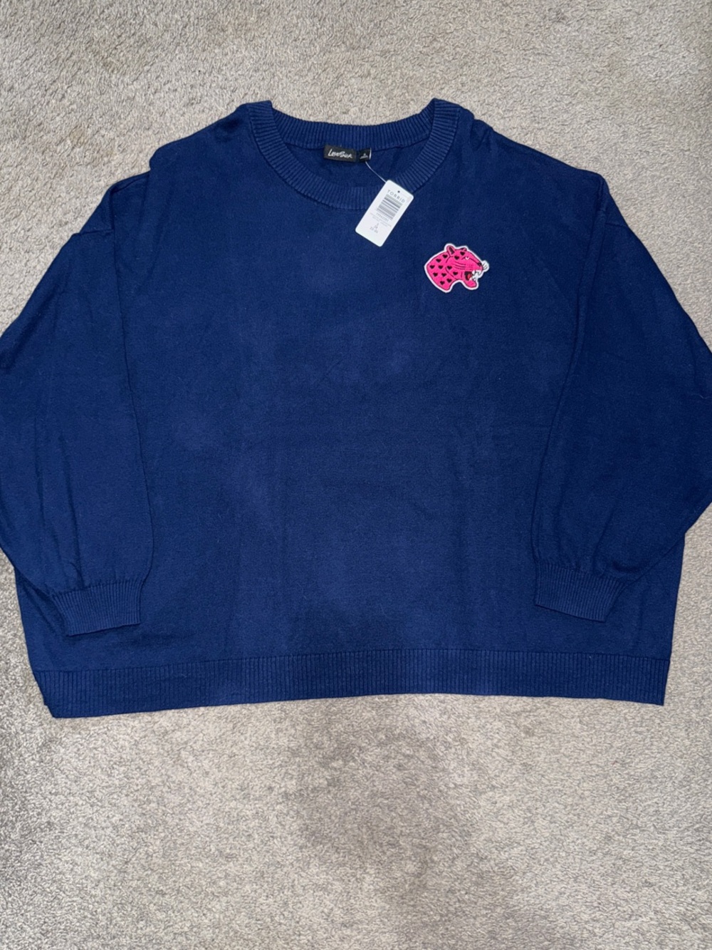 Torrid - Love Sick - Navy Crewneck Sweater with Pink Leopard detail